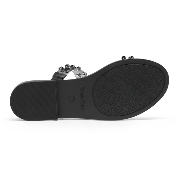 Clear Studded Rhinestone Flat Sandals - BLACK CLEAR RHINESTONE - 5